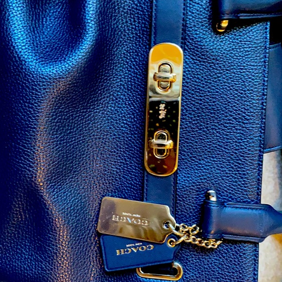 Large navy blue with gold accents coach handbag - Picture 4 of 6